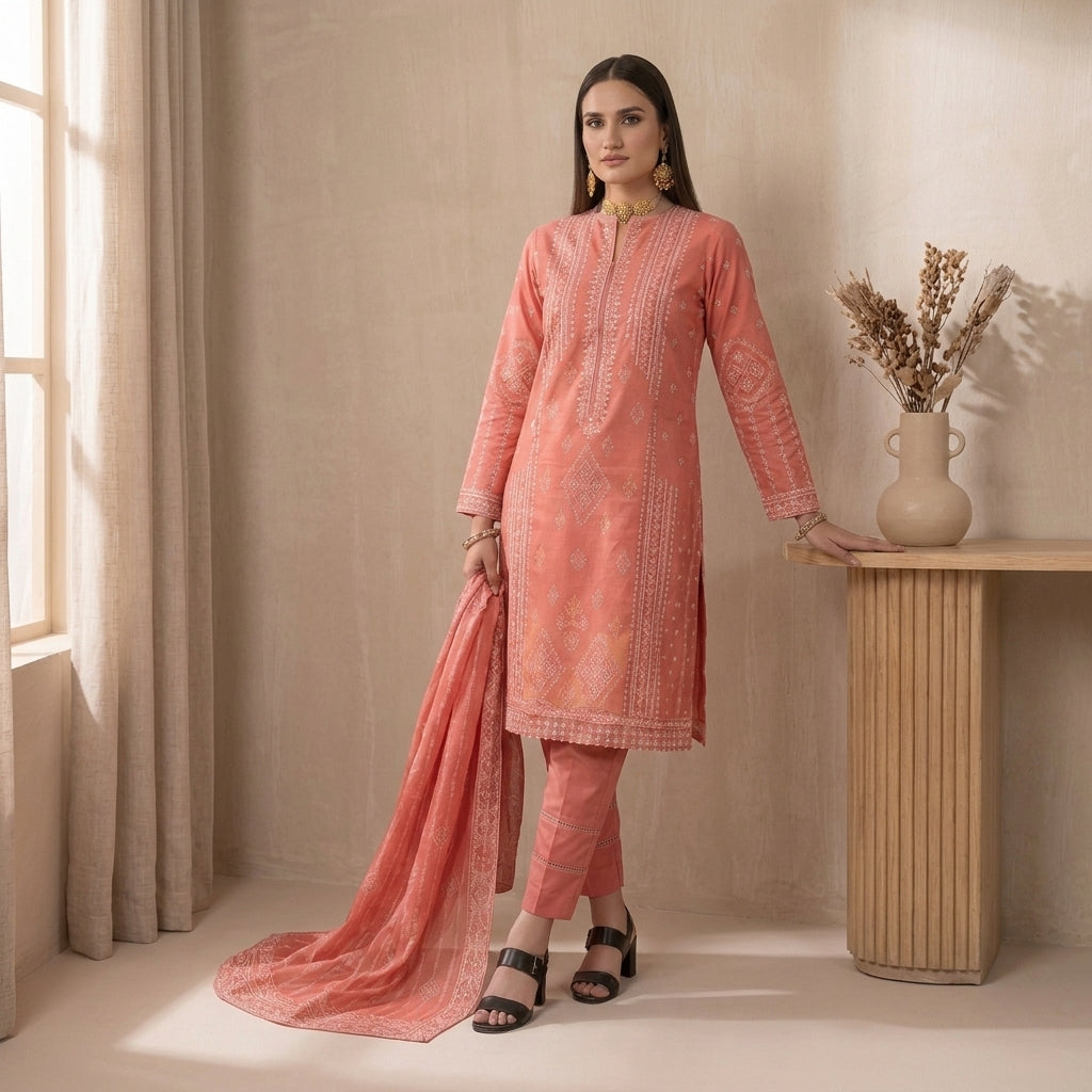 Coral Reverie — Embroidered 3-Piece Suit