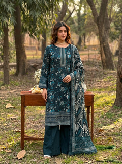 Fatima Volume 3136 – Design 06 | Teal & Ivory Floral Printed Lawn Unstitched 3 Piece Suit with Embroidered Neckline