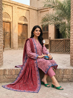 Fatima Volume 2775 – Pink Printed Lawn Unstitched 3 Piece Suit with Voil Dupatta