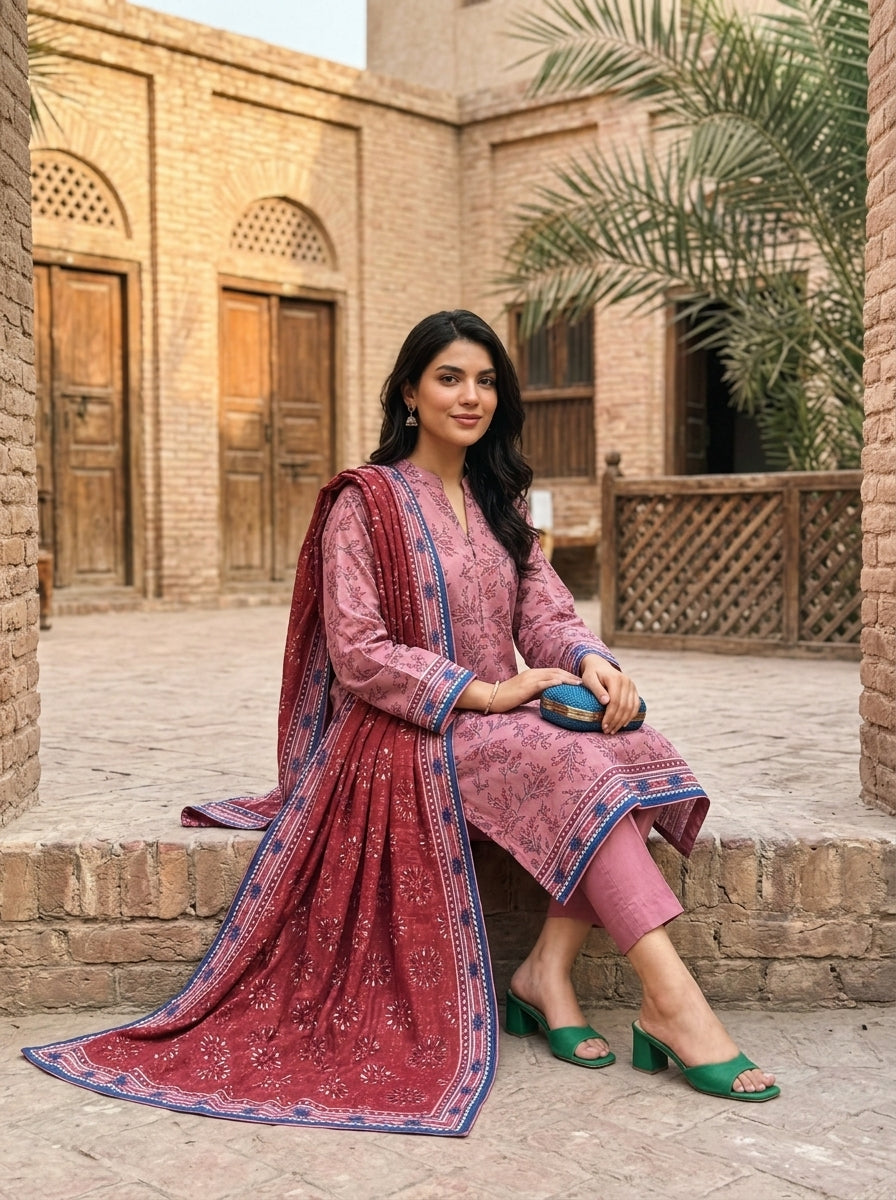 Fatima Volume 2775 – Pink Printed Lawn Unstitched 3 Piece Suit with Voil Dupatta