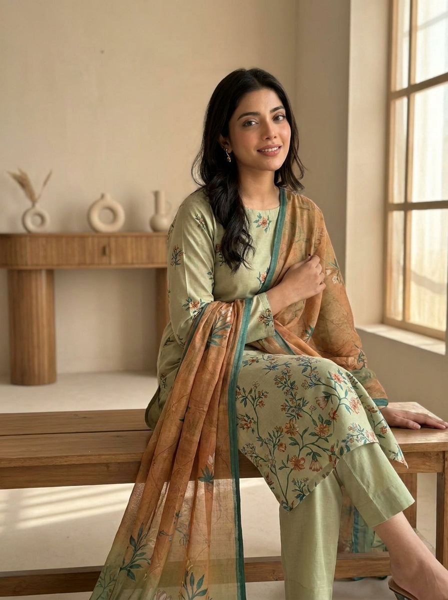 Fatima Volume 3124 – Floral Printed Lawn Unstitched 3 Piece Suit with Voil Dupatta