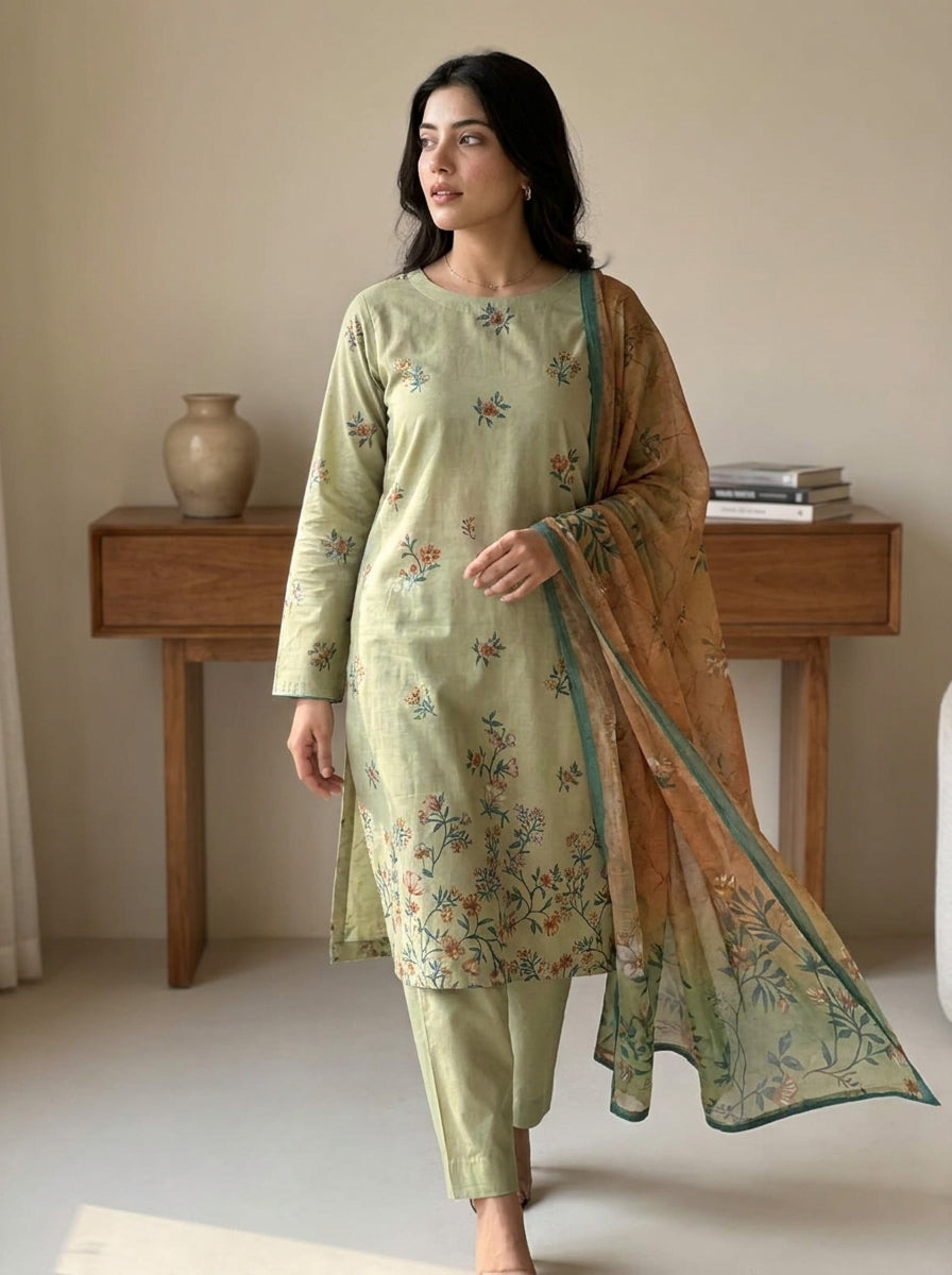 Fatima Volume 3124 – Floral Printed Lawn Unstitched 3 Piece Suit with Voil Dupatta
