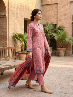Fatima Volume 2775 – Pink Printed Lawn Unstitched 3 Piece Suit with Voil Dupatta