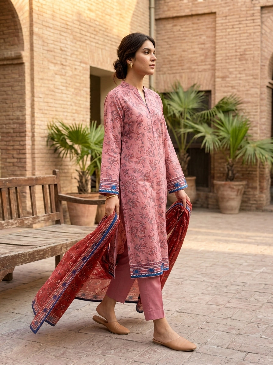 Fatima Volume 2775 – Pink Printed Lawn Unstitched 3 Piece Suit with Voil Dupatta