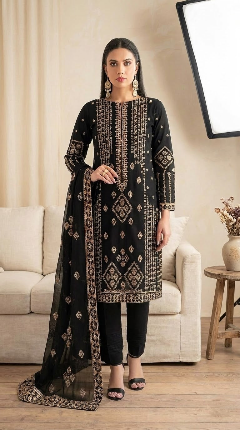 Noir Elegance — Embroidered 3-Piece Suit