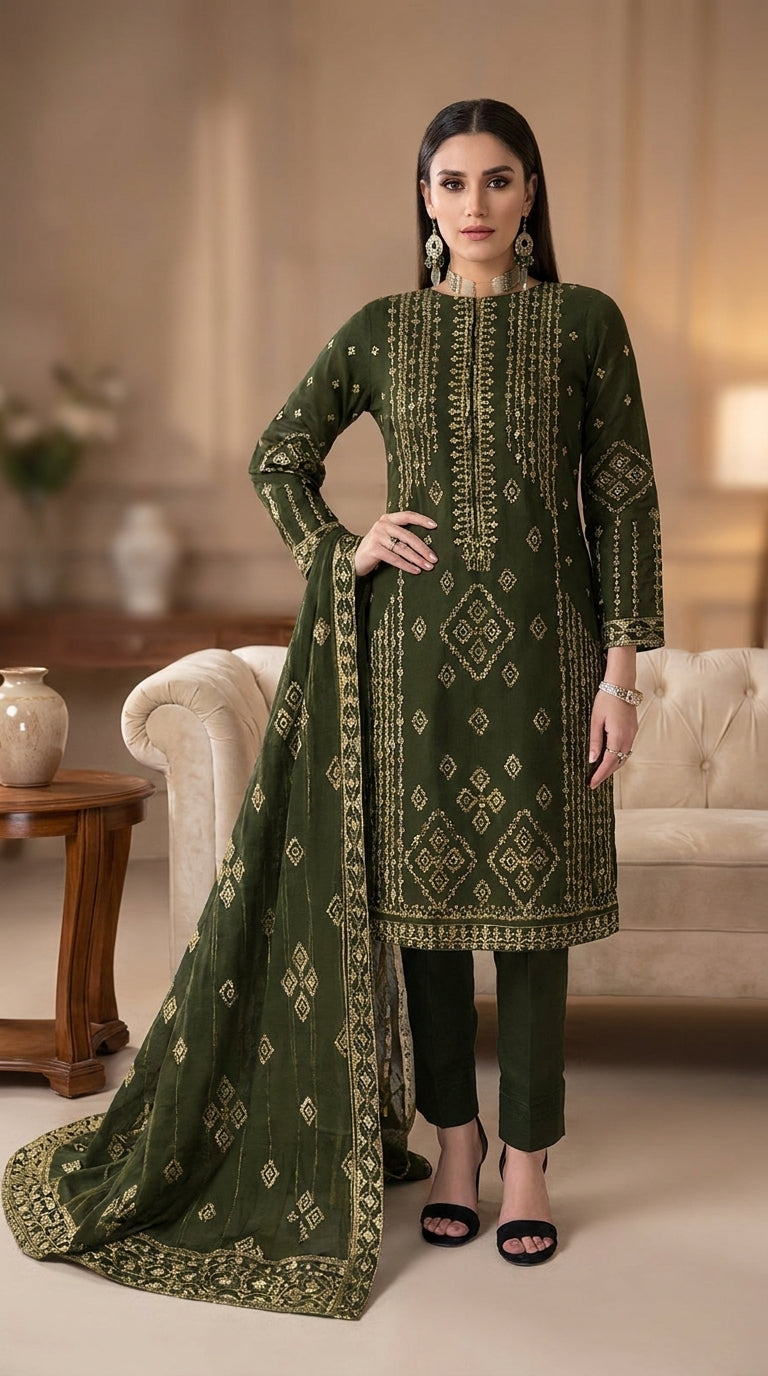Emerald Grace — Embroidered 3-Piece Suit