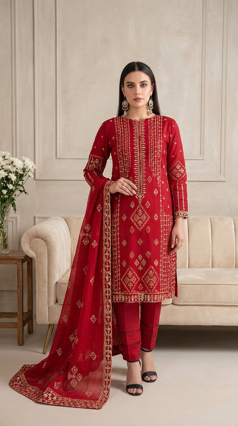 Crimson Royale — Embroidered 3-Piece Suit