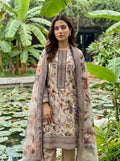 Mocha Floral Embroidered Unstitched 3 Piece Suit with Printed Dupatta